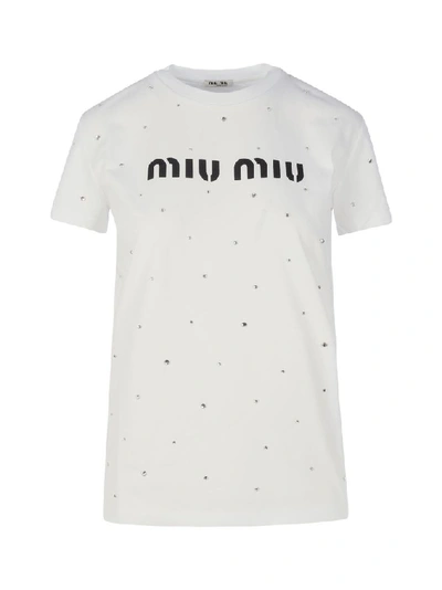 Shop Miu Miu Women's White Cotton T-shirt