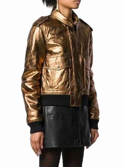 Shop Saint Laurent Women's Bronze Leather Outerwear Jacket