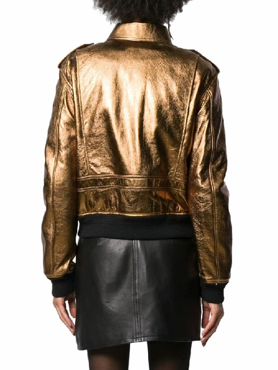 Shop Saint Laurent Women's Bronze Leather Outerwear Jacket
