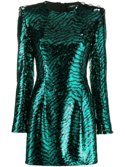 Shop Balmain Women's Green Polyester Dress