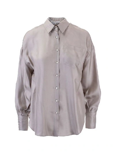 Shop Brunello Cucinelli Women's Grey Silk Shirt