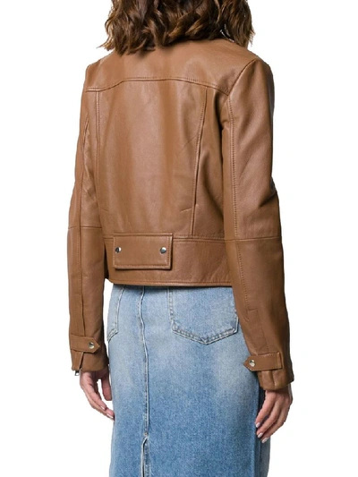 Shop Pinko Women's Brown Leather Outerwear Jacket