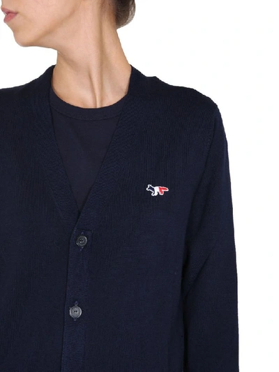 Shop Maison Kitsuné Men's Blue Wool Cardigan