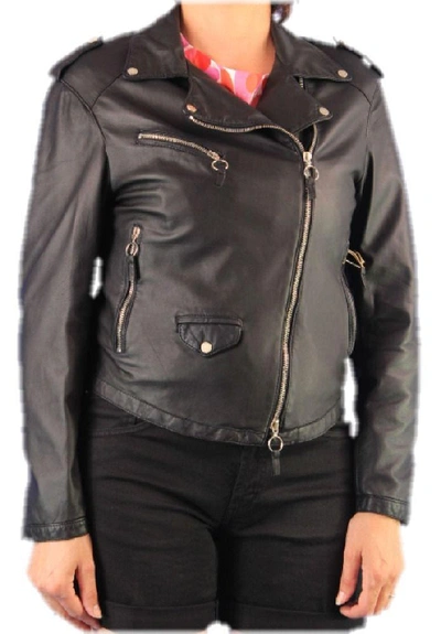 Shop Delan Women's Black Leather Outerwear Jacket