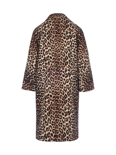 Shop Ganni Women's Brown Linen Coat