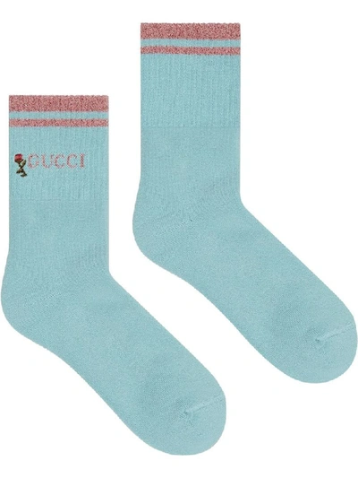 Shop Gucci Women's Light Blue Cotton Socks