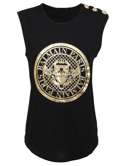 Shop Balmain Women's Black Cotton Tank Top