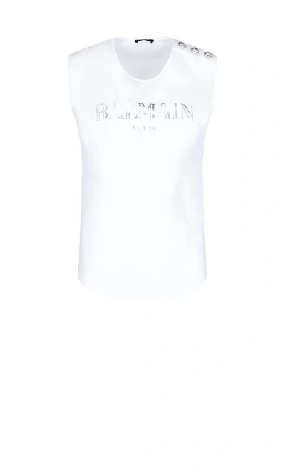 Shop Balmain Women's White Cotton Tank Top