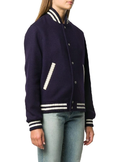 Shop Saint Laurent Women's Blue Wool Outerwear Jacket