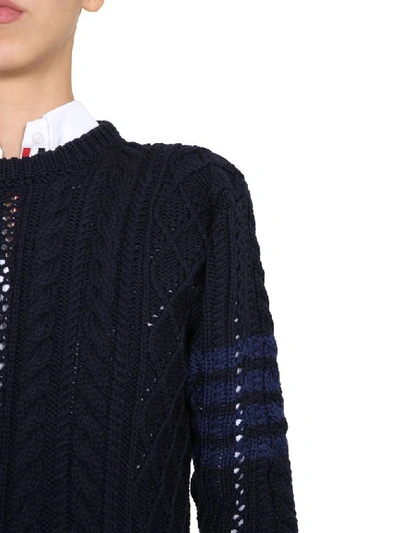 Shop Thom Browne Women's Blue Wool Sweater
