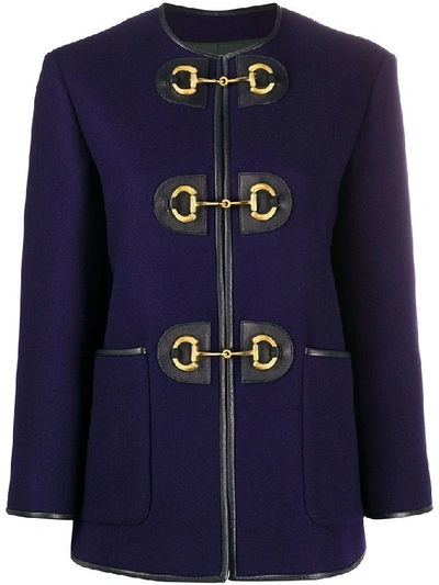 Shop Gucci Women's Blue Wool Outerwear Jacket