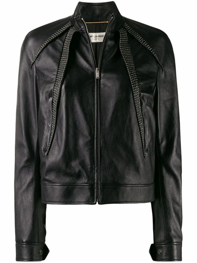 Shop Saint Laurent Women's Black Leather Outerwear Jacket