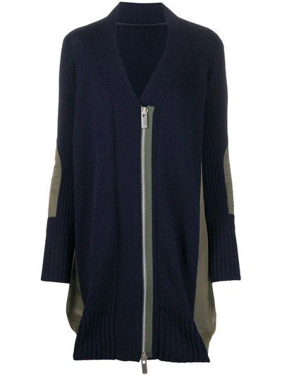 Shop Sacai Women's Blue Wool Cardigan