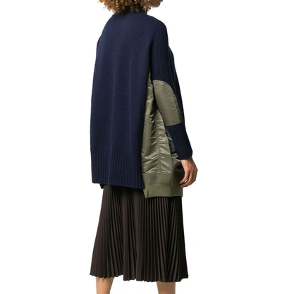 Shop Sacai Women's Blue Wool Cardigan