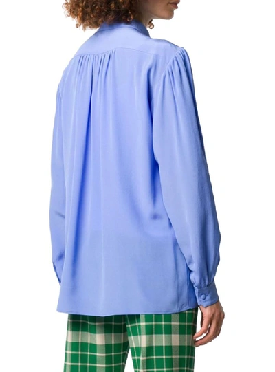 Shop Gucci Women's Light Blue Silk Blouse
