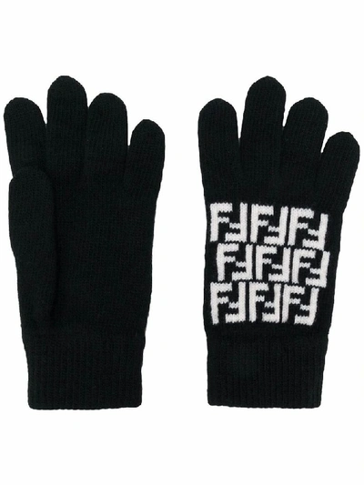 Shop Fendi Men's Black Wool Gloves