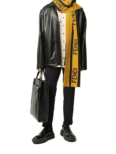 Shop Fendi Men's Yellow Cotton Scarf