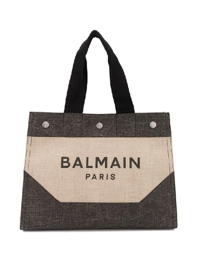 Shop Balmain Men's Beige Fabric Tote