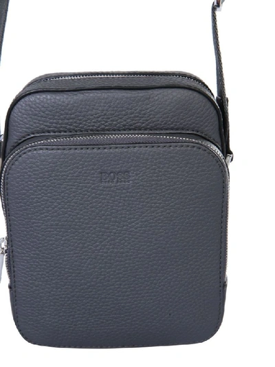 Shop Hugo Boss Men's Grey Leather Messenger Bag