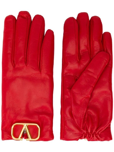 Shop Valentino Women's Red Leather Gloves