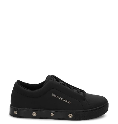 Shop Versace Jeans Women's Black Leather Sneakers
