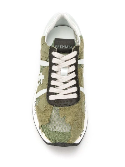 Shop Premiata Women's Green Fabric Sneakers
