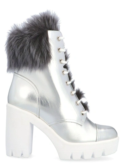 Shop Giuseppe Zanotti Design Women's Silver Leather Ankle Boots