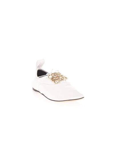 Shop Loewe Women's White Leather Flats