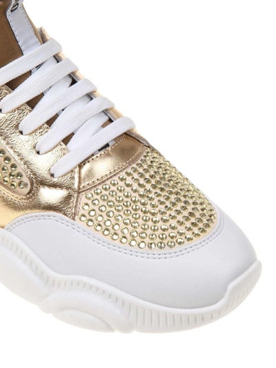 Shop Moschino Women's Gold Leather Sneakers