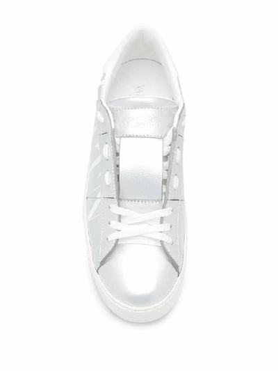 Shop Valentino Garavani Women's Silver Leather Sneakers