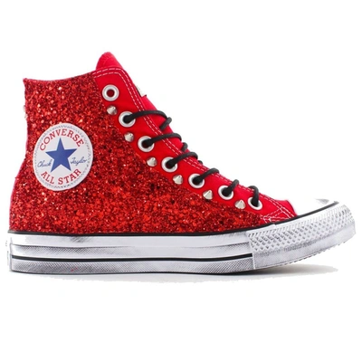 Converse Women's Red Glitter Hi Top Sneakers | ModeSens