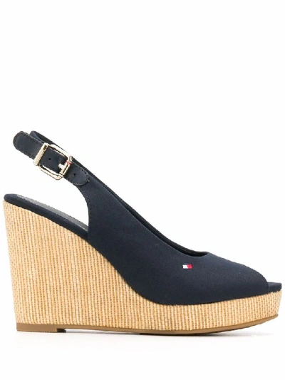 Tommy Hilfiger Iconic Elena Sling Back Womens Navy Wedge Sandals In Blue |  ModeSens