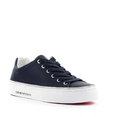 Shop Emporio Armani Women's Blue Leather Sneakers