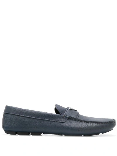 Shop Prada Men's Blue Leather Loafers