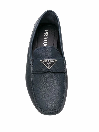 Shop Prada Men's Blue Leather Loafers