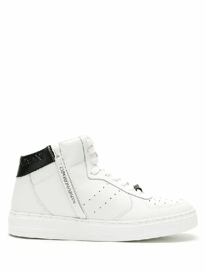 Shop Emporio Armani Men's White Leather Hi Top Sneakers