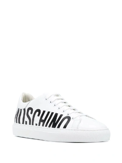 Shop Moschino Men's White Leather Sneakers