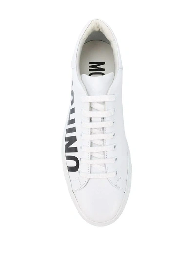 Shop Moschino Men's White Leather Sneakers