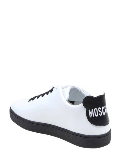 Shop Moschino Men's White Leather Sneakers