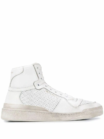 Shop Saint Laurent Men's White Leather Hi Top Sneakers