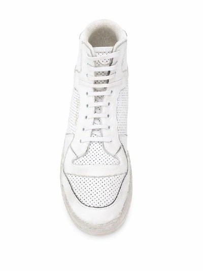 Shop Saint Laurent Men's White Leather Hi Top Sneakers