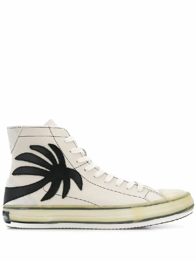 Shop Palm Angels Men's White Leather Hi Top Sneakers