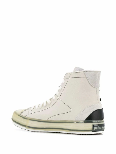 Shop Palm Angels Men's White Leather Hi Top Sneakers