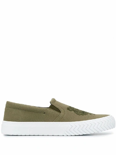 Shop Kenzo Men's Green Cotton Slip On Sneakers