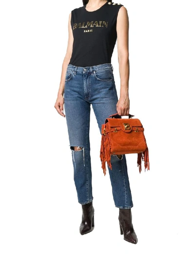 Shop Balmain Women's Orange Leather Handbag