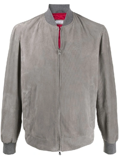 Shop Brunello Cucinelli Men's Grey Suede Outerwear Jacket