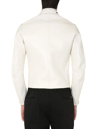 Shop Tom Ford Men's White Leather Outerwear Jacket