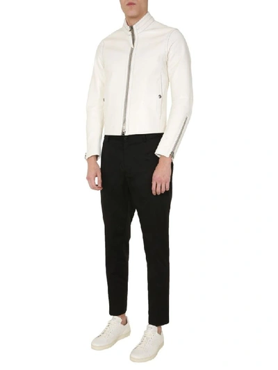 Shop Tom Ford Men's White Leather Outerwear Jacket