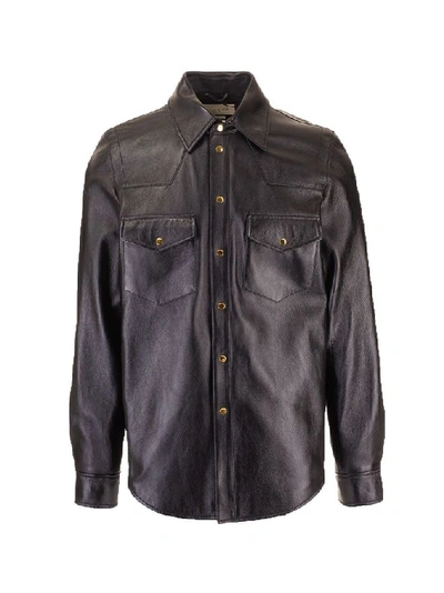 Shop Gucci Men's Black Leather Shirt