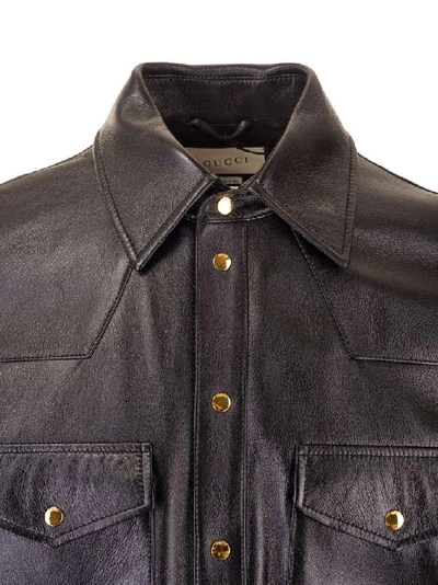 Shop Gucci Men's Black Leather Shirt